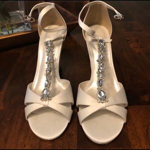 David Bridal Satin Crystal T-strap Bridal heels